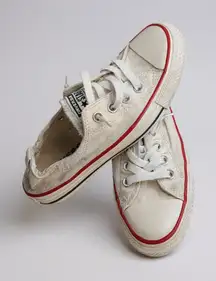 Converse All Star Low Top Sneakers White Red Blue Trim Women Size 7.5