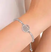 Cubic Zirconia Tree Of Life Adjustable Bolo Bracelet InFine Silver Plate