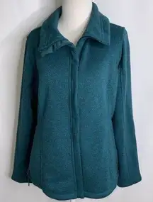 Lands End Teal Full Zip Front Fleece Cool Weather Casual Cozy Comfy Jacket Med