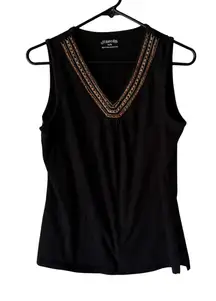 St Johns Bay Tank‎ Top Y2k Petite Medium Beaded Trim Boho Top Boho Grunge