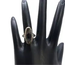 10K SOLID WHITE GOLD CABACHON DENDRITE OPAL OVAL SHAPED STATEMENT RING (6.25)