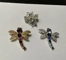 Lot Of 3 Pretty Fly / Dragonfly Insect Rhinestone Brooch Pins