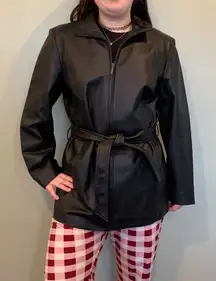Worthington Women’s Large Black Leather Belted Jacket with Zipper