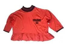 Hang Ten Vintage Womens 80s  Coral Black Peplum Oversize Cropped Top 3/4 Sleeve M