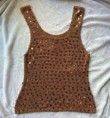 gold vintage y2k viral crochet beaded bead sequin embellished tank top