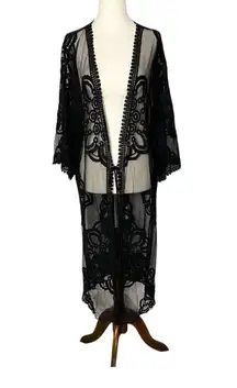 REBELLION AGAIN Embroidered Lace Kimono Duster Top