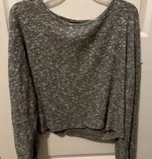 Gray Lantern Sleeve Solid Crop Sweater