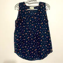 Heart Pattern Formal Sleeveless Blouse Novelty Print Tank Top Navy Blue Small