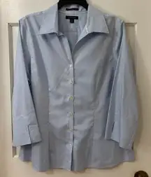 Lands End Fitted Light Blue Button No Iron Pinpoint Oxford‎ Blouse Sz 16 Shirt
