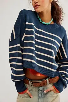 Navy Stripe Easy Street Crop Sweater