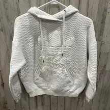 Adidas White Trefoil Spellout Zig Zag Chevron Texture Hoodie Womens Size XS