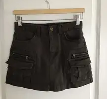 Y2K 2000s Mini Skirt 3 Brown Denim Jean Micro Stretch Cyber Grunge Club WIZ. D