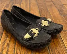 STUART WEITZMAN Crocodile Patent Leather Gold Mary Jane Buckle Flats Size 7M