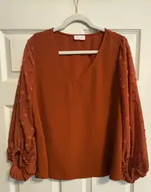 Burnt Orange Puffy Sleeve Blouse