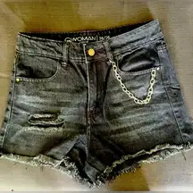 ⚠️ Clearance Black jean ripped shorts, size small with chain