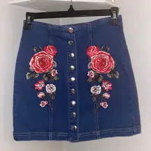 button up skirt with embroidered flowers
