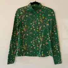 Maeve Anthropologie Green Floral Turtleneck Shirt Whimsy Fairy Women size Small