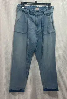 Gianni Bini Light Wash Paperbag Waist Cuffed Denim Jeans Women’s Size M Belted