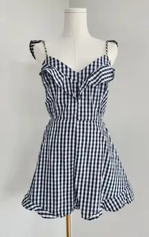 Saks Fifth Avenue Black White Gingham Ruffle Romper Tie Back Cotton Size M