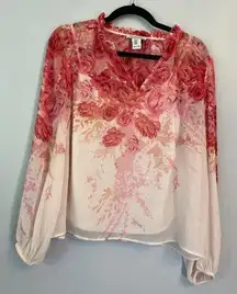 Rachel Zoe, Sz XS, Pink Floral Ombre Two piece top, Sheer, Boho, Colorful