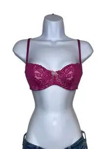 Purple lace bra with pink bow
