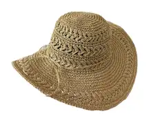 Scala Women’s Woven Crocheted Packable Raffia Paper‎ Tan Sun Hat Bow One Size