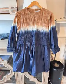 Apiece Apart Aldea Smocked Mini Dress Dipped Shibori Organic Cotton Size Medium
