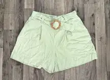 Sigrid Olsen 100% linen sage green belted shorts