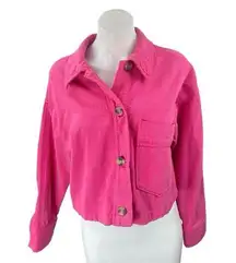 Zara Women's Pink Long Sleeve Button Down Cropped Denim Jean Jacket Size XS