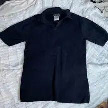 SAG HARBOR‎ Short Sleeve Black Knit Top Small Cotton Collared V Neck
