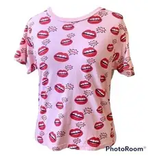 On Fire Pink Hola Mouth Lips Shirt All Over Print 100% Cotton Juniors Large