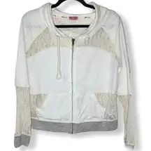 BKE white floral lace hooded zipper sweatshirt