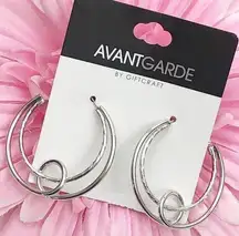 Avantgarde Silver Tone Double Hoop Earrings