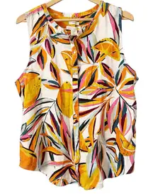 C&C California Multicolor Citrus Linen Sleeveless Button Down Blouse XL NWT