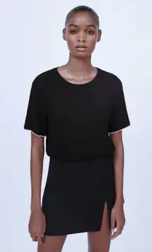 NWT  Black Soft-Touch Top W Embellished Trim