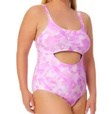 Macy’s California California Waves Pink Tie Dye Peek A Boo One Piece Swimsuit L