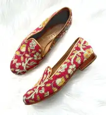 Stubbs & Wootton carpet rogue red multicolor needlepoint loafers flats size 7