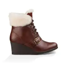 UGG Janney Wedge Boots Sheepskin Waterproof Leather Lace Up Warm Lined Sz 7