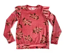 Lauren Conrad Plush Velour Ruffle Top Women XS Sweatshirt Cottage Core Coquette