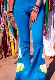 Three Birds Nest Super Wide Leg Palazzo Flare Crochet Bottom Jeans S