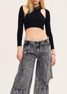 SER.O.YA Ribbed Knit Shrug Sweater Long Sleeve Open Crop Black Balletcore XS NWT