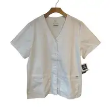 ADAR Universal Smock Scrub Top Unisex Size XL White Snap Front Short Sleeve NWT