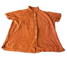 Orange Salmon Shade Short Sleeve Button Up