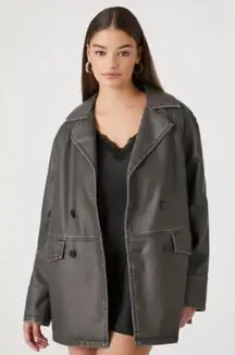 Faux Leather Double-Breasted Jacket