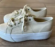 Superga  Cream Leather Platform Sneakers Size: 6.5