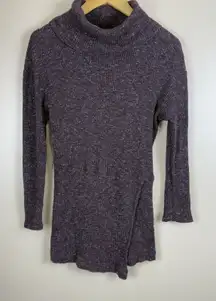 Free People Ribbed Turtleneck Sweater XS Deep Red Plum Color Front Slit