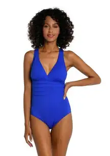 La Blanca Island Goddess Multi-Strap Cross-Back Sapphire Blue One Piece Swimsuit