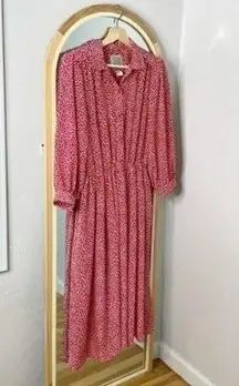 Vintage red leaf button up house dress