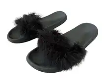 Black Feather Slides Beach Sandals Coastal Summer Lounge