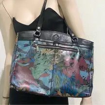 Poppy Blue Forest Collection Leather Tote Bag